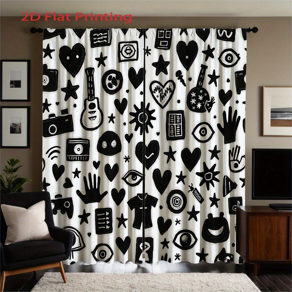 Cortinas de Arte Grafite 2 peç - Home Office Icon avaliação e preço